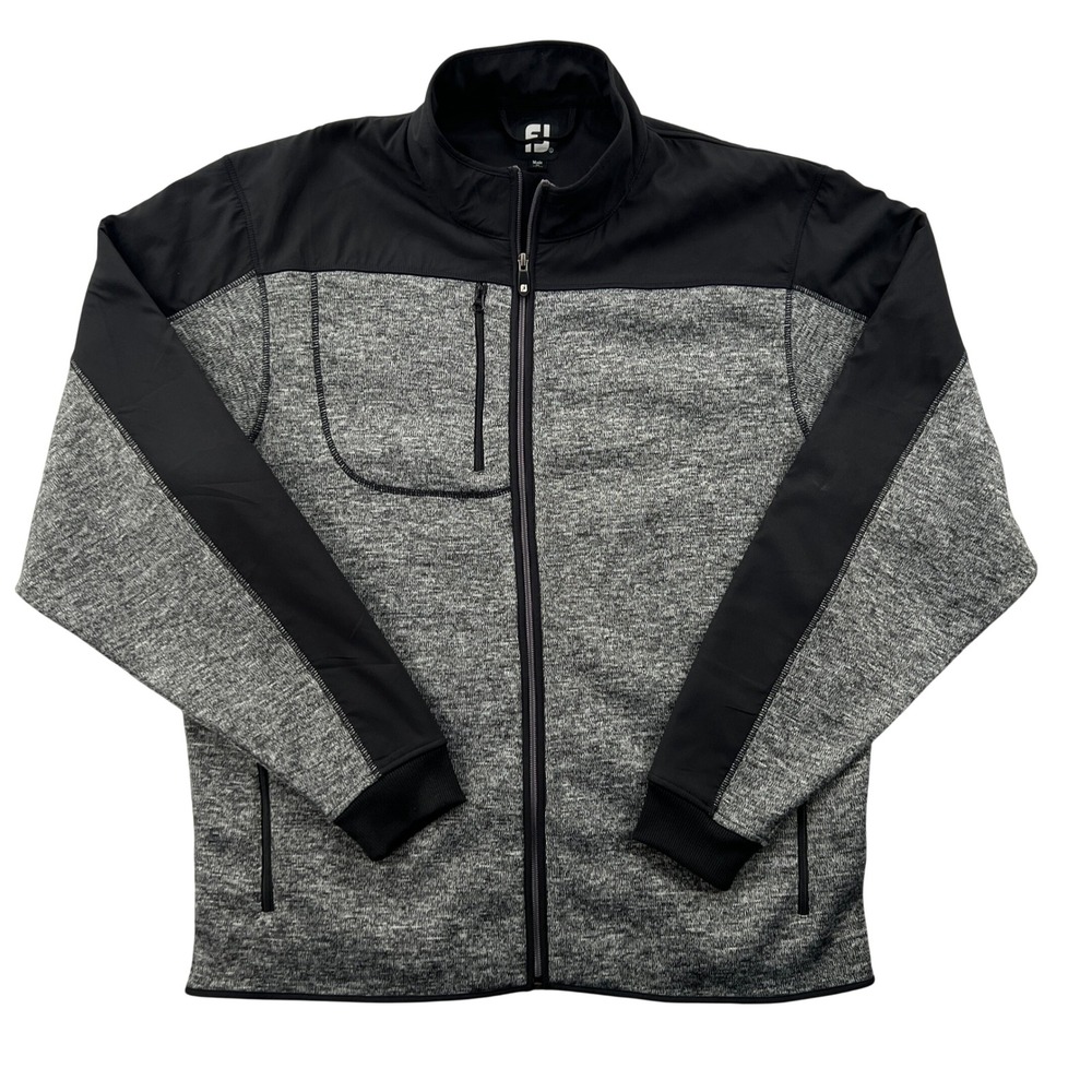 FootJoy Full Zip Jacket Men L Gray Black Hybrid Fleece Golf Performance Minimal